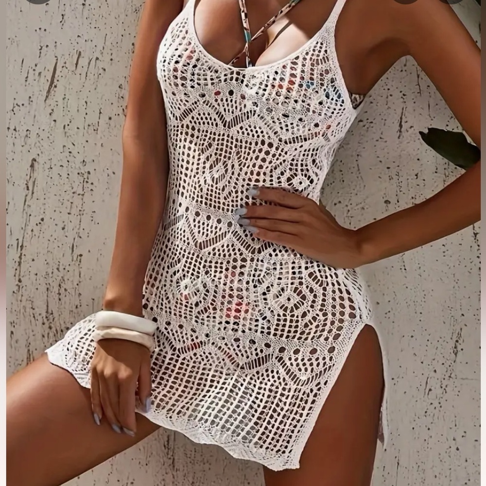 ** Bohemian Fishnet Patchwork Bikini Cover Up Dress